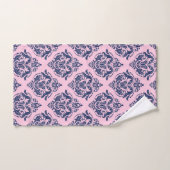 Elegant navy blue on pink vintage damasks バスタオルセット (ハンドタオル)