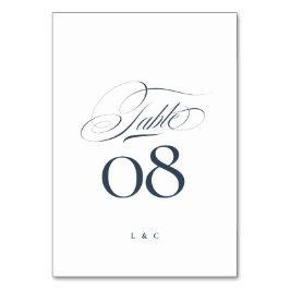 Elegant Navy Blue on White Calligraphy Wedding テーブルナンバー