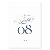 Elegant Navy Blue on White Calligraphy Wedding テーブルナンバー (裏面)