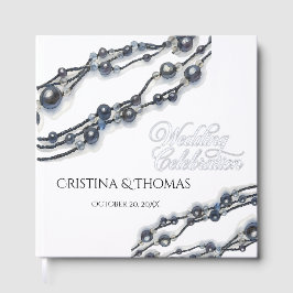 Elegant Navy Blue Pearl Watercolor Modern Wedding  ゲストブック