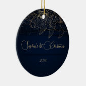 Elegant Navy Blue Personalized First Christmas  セラミックオーナメント (右)