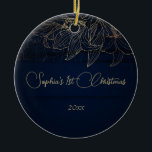 Elegant Navy Blue Personalized First Christmas  セラミックオーナメント<br><div class="desc">Elegant Navy Blue Personalized First Christmas Ceramic Ornament</div>