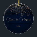 Elegant Navy Blue Personalized First Christmas  セラミックオーナメント<br><div class="desc">Elegant Navy Blue Personalized First Christmas Ceramic Ornament</div>