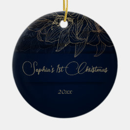 Elegant Navy Blue Personalized First Christmas  セラミックオーナメント