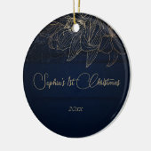 Elegant Navy Blue Personalized First Christmas  セラミックオーナメント (左)