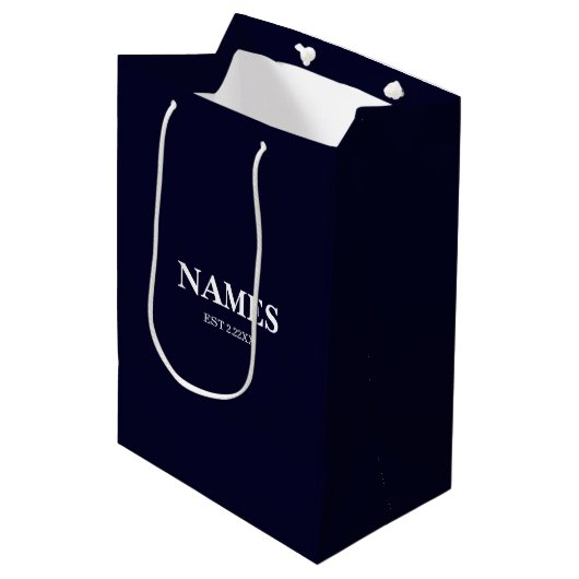 Elegant Navy Blue Personalized Name Gift Bag ミディアムペーパーバッグ (正面アングル)
