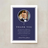 Elegant Navy Blue Photo Boy First Communion サンキューカード