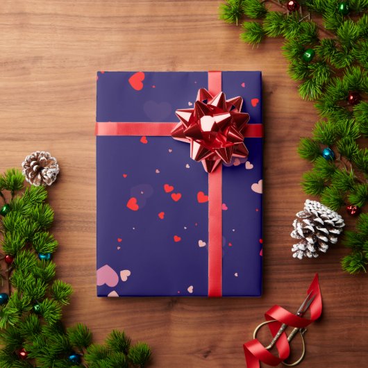 Elegant Navy Blue Pink Hearts Valentine ラッピングペーパー (クリスマスギフト)