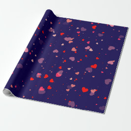 Elegant Navy Blue Pink Hearts Valentine ラッピングペーパー