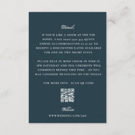 Elegant Navy Blue QR Code Wedding Details エンクロージャーカード