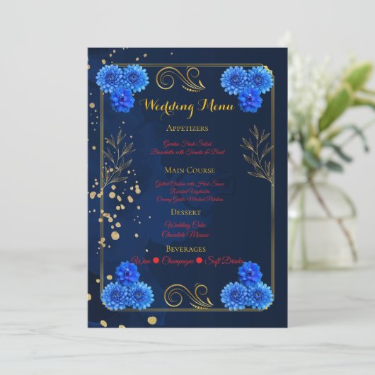 Elegant Navy Blue Reception Menu Template メニュー (スタンド正面)