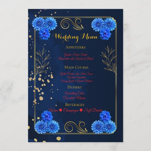 Elegant Navy Blue Reception Menu Template メニュー (正面)