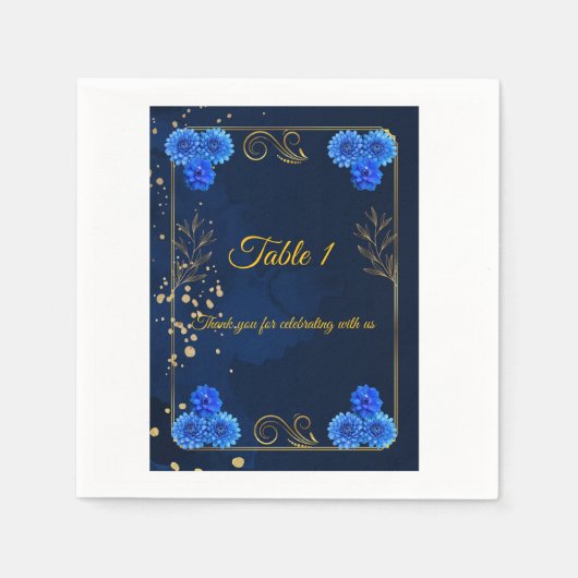 Elegant Navy Blue Reception Table Number Card スタンダードカクテルナプキン (正面)