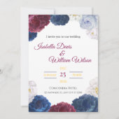 Elegant Navy Blue & Red Floral Frame 招待状 (正面)