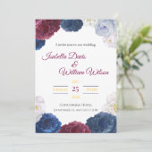 Elegant Navy Blue & Red Floral Frame 招待状 (スタンド正面)