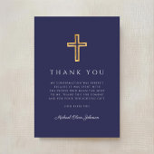 Elegant Navy Blue Religious Cross Confirmation サンキューカード