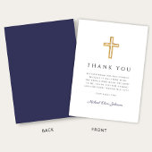 Elegant Navy Blue Religious Cross Confirmation サンキューカード