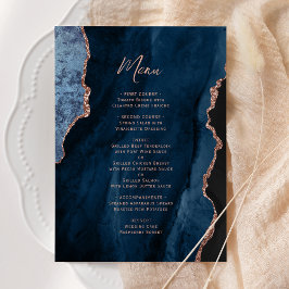 Elegant Navy Blue Rose Gold Agate Wedding Menu メニュー