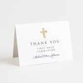 Elegant Navy Blue Script Boy First Communion  サンキューカード