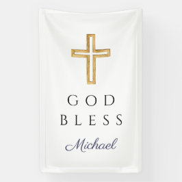 Elegant Navy Blue Script Religious Boy God Bless 横断幕