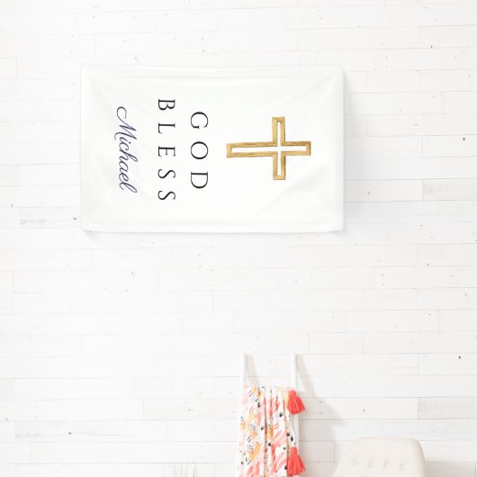 Elegant Navy Blue Script Religious Boy God Bless 横断幕 (インサイチュ)