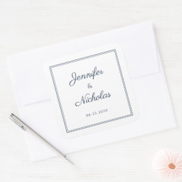 Elegant Navy Blue Script Wedding スクエアシール