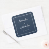 Elegant Navy Blue Script Wedding スクエアシール (封筒)