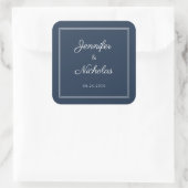 Elegant Navy Blue Script Wedding スクエアシール (バッグ)