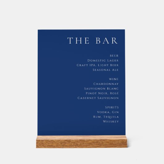 Elegant Navy Blue Serif Bar Menu アクリルサイン (正面)