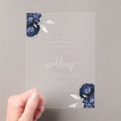 Elegant Navy Blue Silver Floral Wedding アクリル招待状 (インサイチュ (ポータブル))