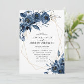 Elegant Navy Blue Silver Geometric Floral Wedding 招待状 (スタンド正面)