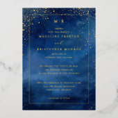 Elegant Navy Blue Starry Night 箔招待状 (正面)