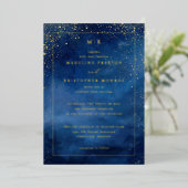 Elegant Navy Blue Starry Night 箔招待状 (立ち正面)