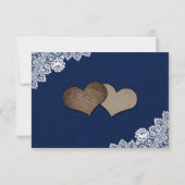 Elegant Navy Blue Sunflower Burlap Lace Wedding 出欠カード (裏面)