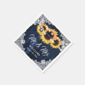 Elegant Navy Blue Sunflower Floral Lace Wedding スタンダードカクテルナプキン (角)