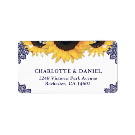 Elegant Navy Blue Sunflower Wedding Return Address ラベル
