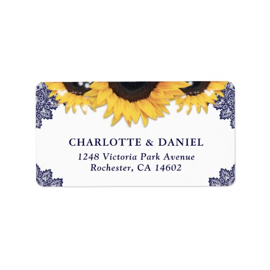 Elegant Navy Blue Sunflower Wedding Return Address ラベル (正面)