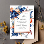Elegant Navy Blue Terracotta Floral Boho Wedding 招待状