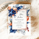 Elegant Navy Blue Terracotta Floral Boho Wedding 招待状