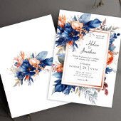 Elegant Navy Blue Terracotta Floral Boho Wedding 招待状