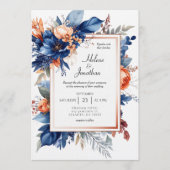 Elegant Navy Blue Terracotta Floral Boho Wedding 招待状 (正面)