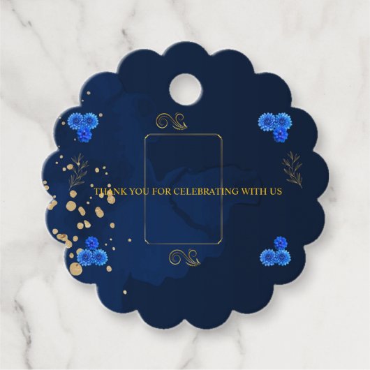 Elegant Navy Blue Thank You Favor Card フェイバータグ (正面)