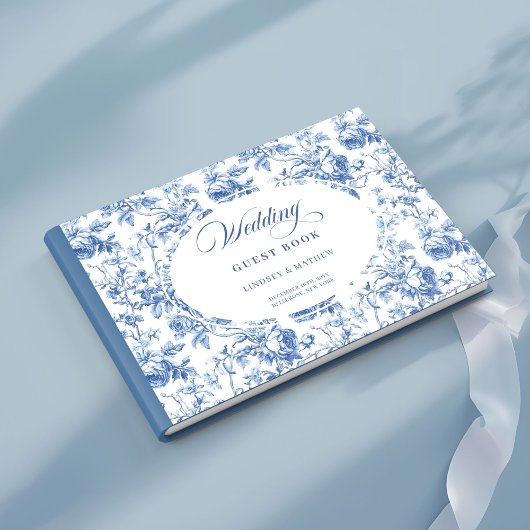 Elegant Navy Blue Toile de Jouy Roses Guest Book ゲストブック