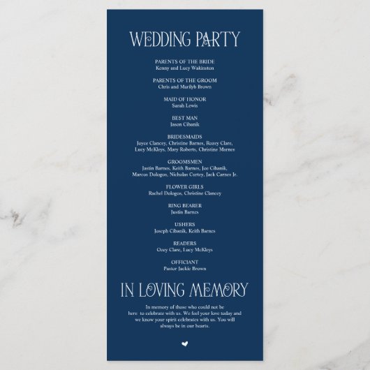 Elegant Navy Blue Typography Wedding Program プログラム (裏面)