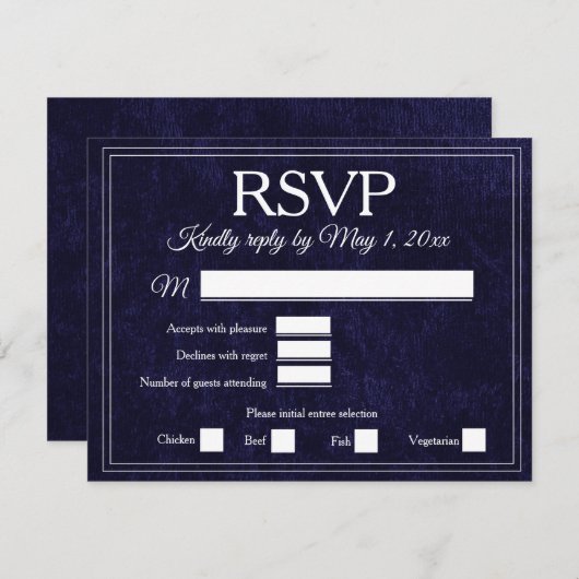 Elegant Navy Blue Velvet RSVP Wedding (正面/裏面)