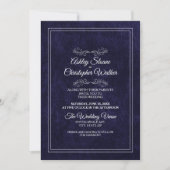Elegant Navy Blue Velvet White Monogram Wedding 招待状 (正面)
