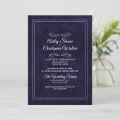 Elegant Navy Blue Velvet White Monogram Wedding 招待状 (スタンド正面)