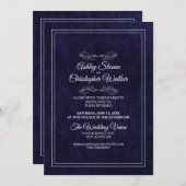 Elegant Navy Blue Velvet White Monogram Wedding 招待状 (正面/裏面)