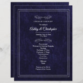 Elegant Navy Blue Velvet White Wedding Program (正面/裏面)