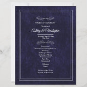 Elegant Navy Blue Velvet White Wedding Program (正面)